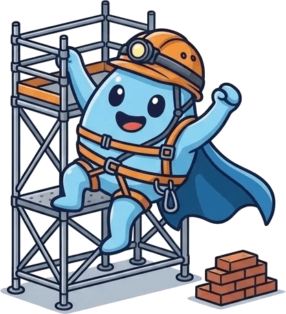 Arthur, la mascotte, en tenue de chantier